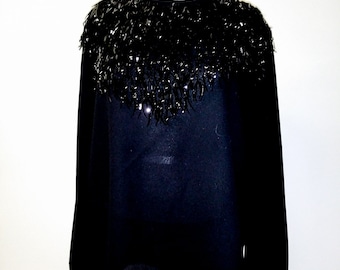 Gantos Vintage 90's Ladies Blouse Black LS With Feather Shaped Sequin & Beads Size 12