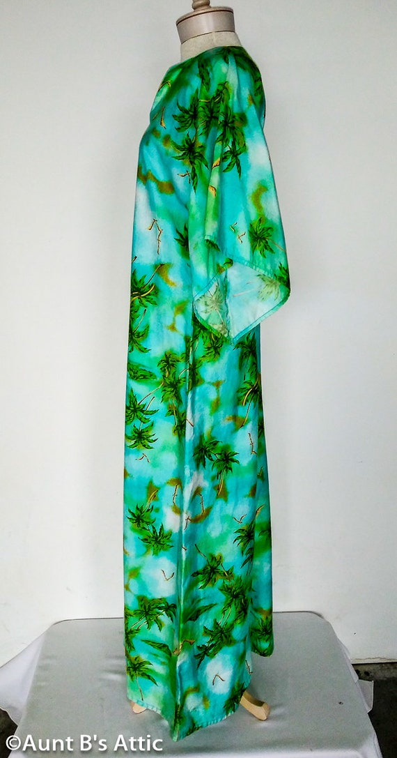 Vintage Handmade Hawaiian Maxi Dress Gr/Bl Palm T… - image 4