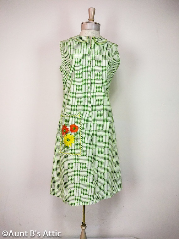 Summer Casual Vintage 60's Day Dress Green/White … - image 1