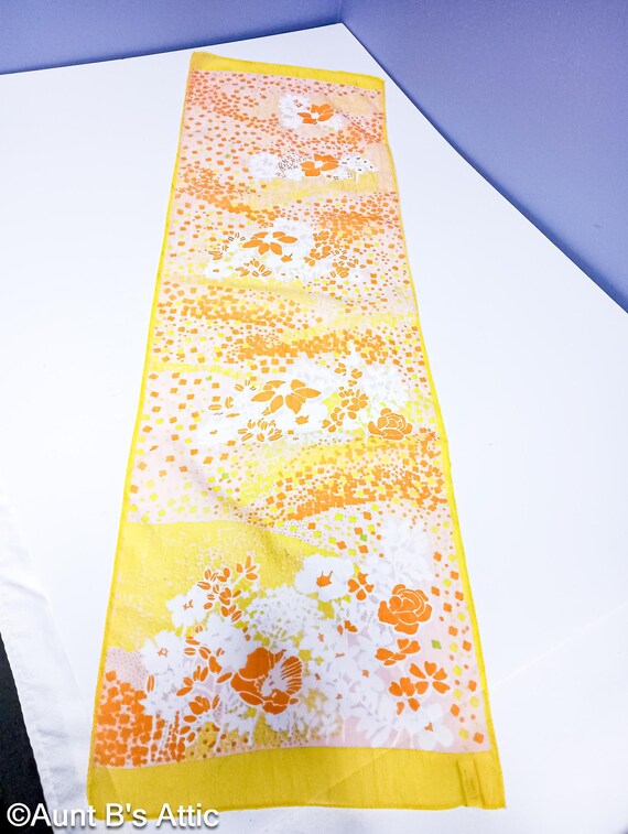 Vintage 60s Floral Nylon Scarf - Morsly of NY - Orange Yellow