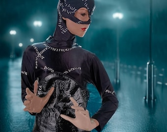 Vintage 1992 DC Comics Catwomen Kostüm: Poly/Elasthan Top, Hose, Korsett & Maske (Med)