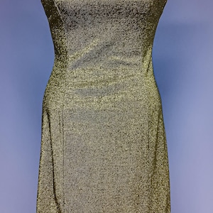 Sexy Vintage 90er Jahre Gold Metallic Glitter Stretch Body Con Shift Sexy Cocktailkleid Small