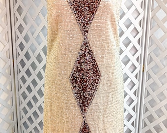Vintage 60s Valentina Ltd. Wool Sequin Shift Dress - Cream & Brown, Small