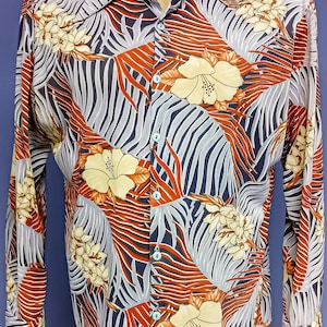 Vintage 70s Hibiscus Tropical Shirt - Liberty House Silky Long Sleeve XL