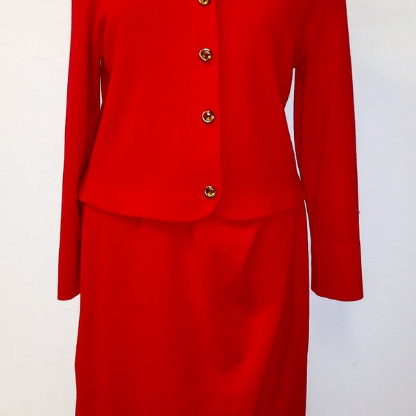 Lovely Red 2 Piece Suit Robbie Sport Ladies Vintage 80's Jacket & Skirt Medium With Optional Vera Neuman Scarf