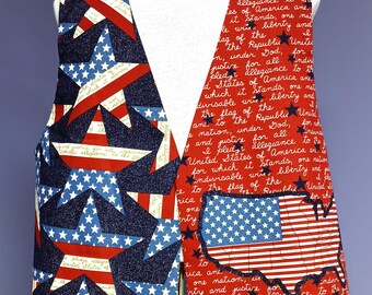 Chaleco patriótico nuevo, hecho a mano, reversible, unisex, rojo/blanco/azul, algodón/poliéster, chaleco abierto por delante, talla XL.