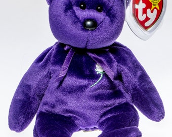 Ty Beanie Babies Vintage 1997 "Princess" Bear Purple Princess Diana Plush Toy #4300