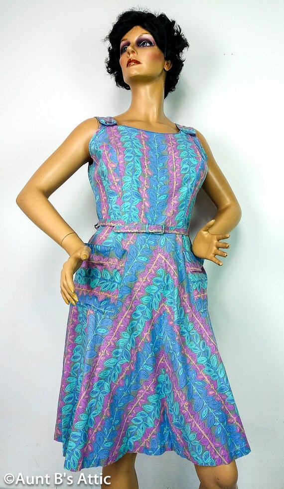 Cute Vintage 50's Sundress Barbara Kay Blue/Pink/… - image 2