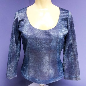 Vintage Y2K XOXO Jeans Brand Blue Metallic Sparkle Pullover Scoop Neck Top Med