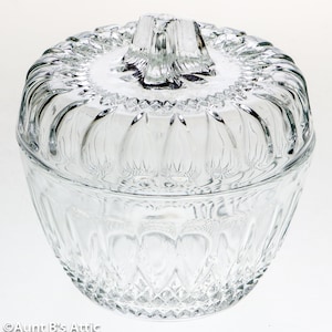 Mid Century Clear Cut Glass Sugar Bowl Or Covered Candy Dish