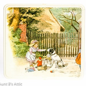 Vintage Massilly Biscuit Tin: French Child & Dog Decorative Tin