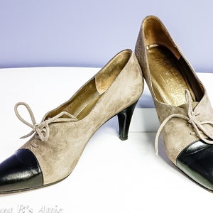 Shoes Vintage 80&#39;s Ladies Bruno Magli 2 Tone Gray/Black Suede/Leather 3&quot; Heel Pumps 8AA