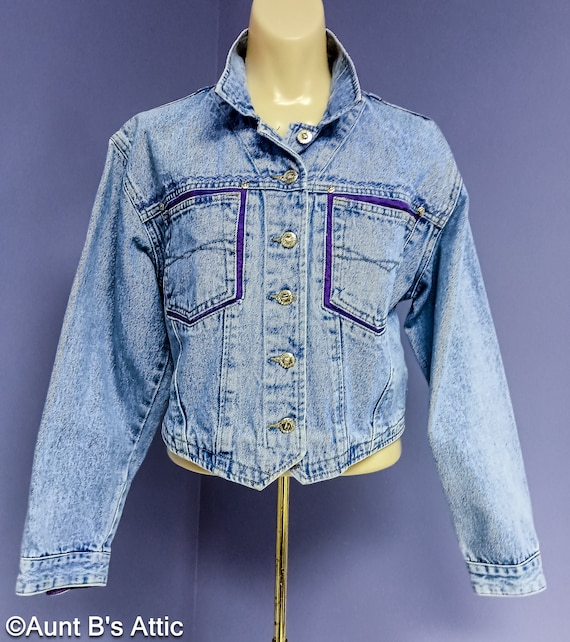 Vintage 80s Stone Wash Denim Jacket: Purple Trim Crop, Medium - Etsy