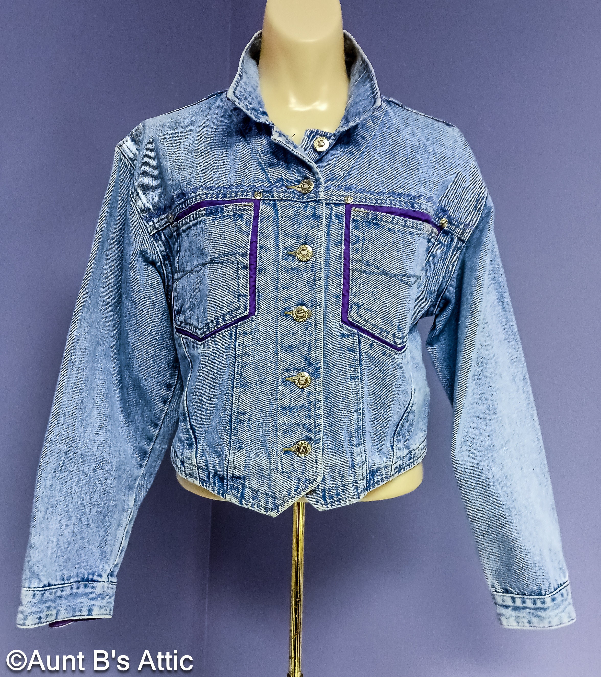 【A.P.C】FEMME 3rd DENIM JKT Vintage wash Vintage 80s Stone Wash Denim Jacket: Purple Trim Crop, Medium - Etsy