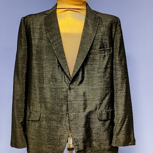Suit Coat Vintage 60&#39;s Men&#39;s Knox 5th Avenue Dark Green/Brown Partially Lined Sharkskin Suit Coat 42