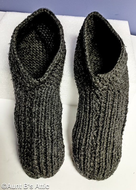 Slippers Men's Vtg 60's Hand Knitted Gry Acrylic K