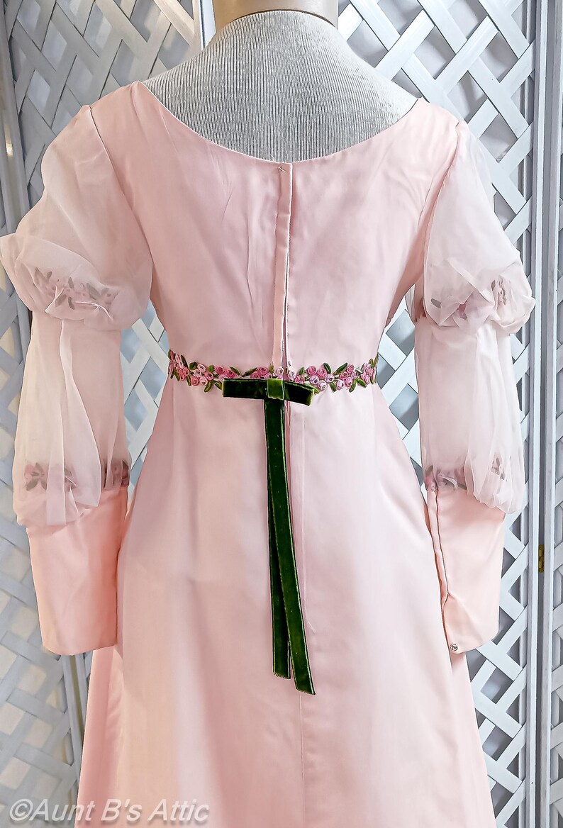 Pink Regency Vintage 60's Pink Regency Gown: Floral Trim, Empire Waist XXS - Etsy