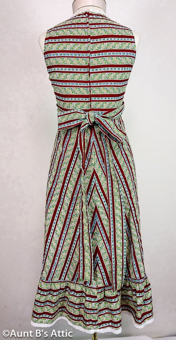 Vintage 70's Sundress Red/Blue/Green Stripe Pliss… - image 5