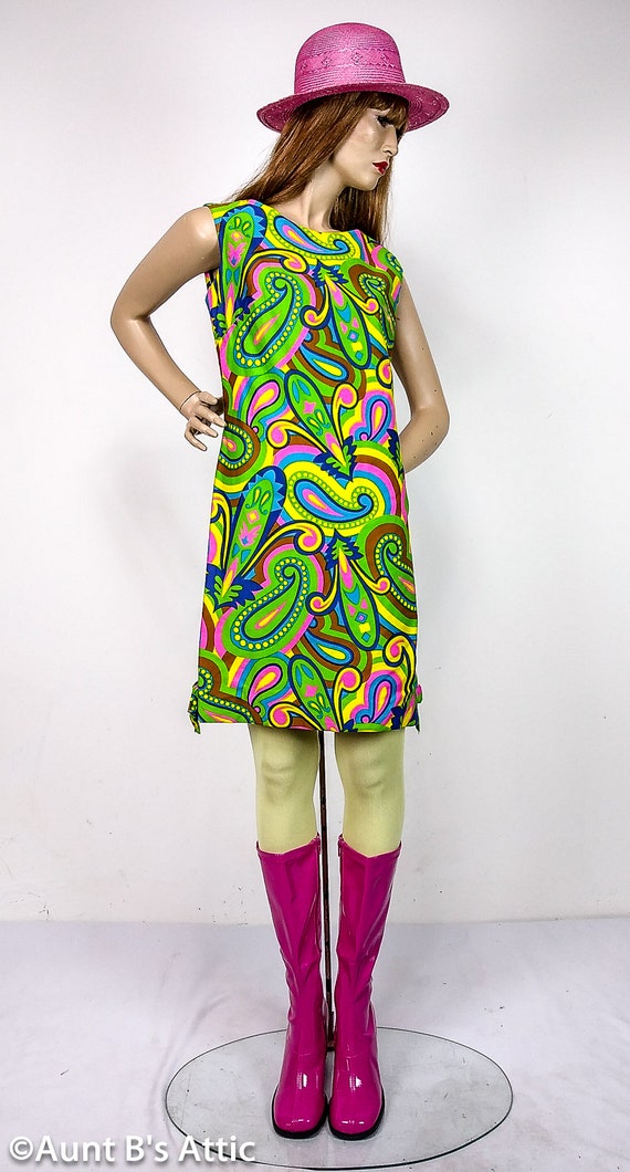 Super Groovy Vintage 60's Multi Color Neon Psyche… - image 1