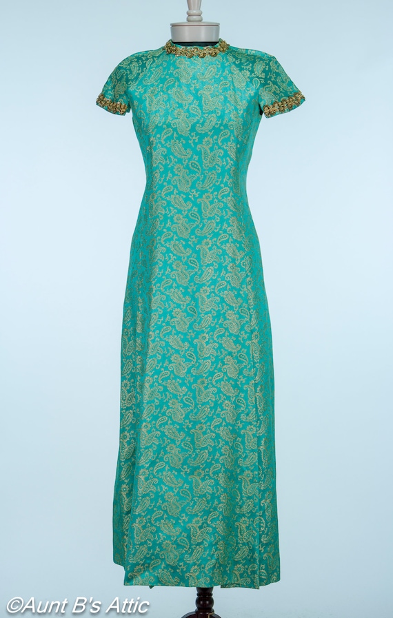 Beautiful Rare Vintage 60's Aqua/Gold Paisley Prin