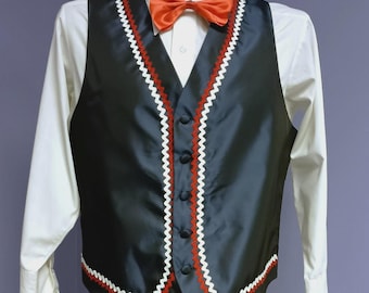 Patriotic Vest & Bow Tie R/W/B Men's Full Back Hand Decorated 5 Button Vest Lg