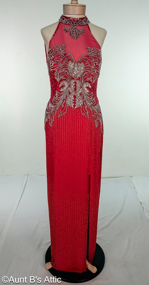 Vintage 80s Alyce Designs Silk Gown: Fuchsia Pink Beaded Halter, Size 10 - Etsy Vintage 80s Alyce Designs Silk Gown: Fuchsia Pink Beaded Halter, Size 10 - Etsy