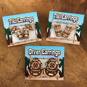 Wood Tiki Stud Earrings