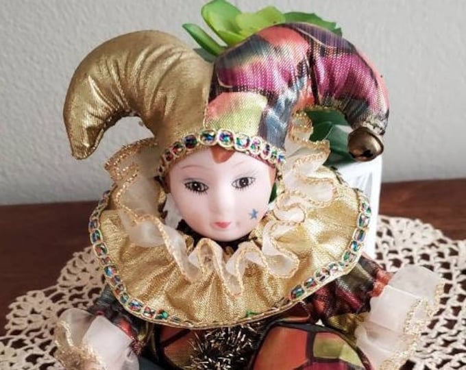 Vintage Harlequin Clown Porcelain Doll Porcelain Doll Bisque Porcelain