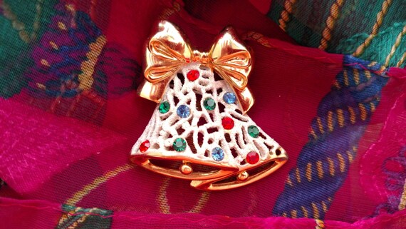 Vintage Rhinestone Christmas Bell - Rhinestone Ho… - image 4