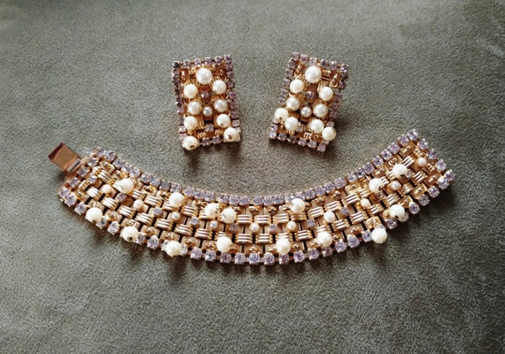 Vintage Hobe Bracelet and Earrings Set - Hobe Rhi… - image 1