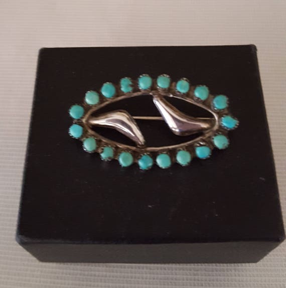 Vintage Turquoise Silver Brooch - Turquoise and S… - image 6