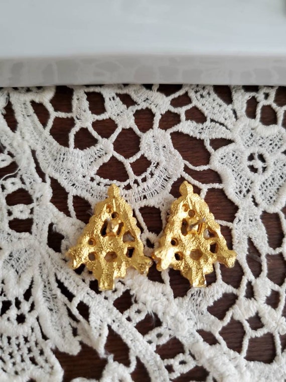 Vintage Rhinestone Christmas Tree Earrings - Holi… - image 5