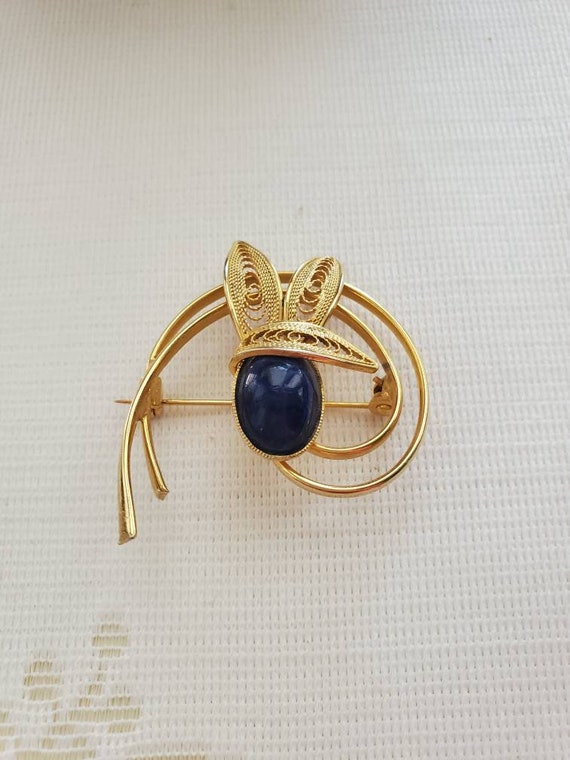 Vintage Faux Lapis Brooch - Vintage Brooch - Vint… - image 3