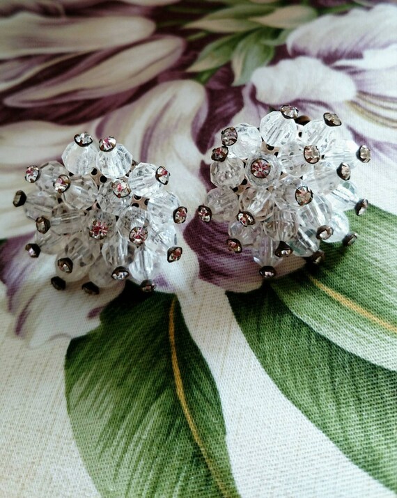 Vintage Crystal Beads and Clear Rhinestone Earrin… - image 2