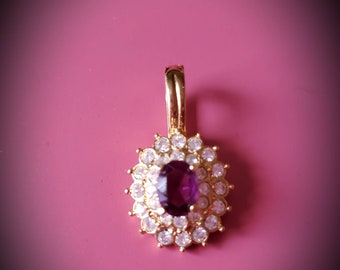 Roman Vintage Amethyst Rhinestone Pendant Roman Pendant Necklace