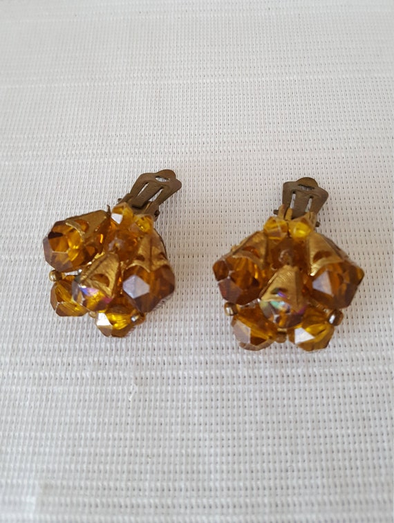 Amber Drop, White Plastic Post, Clip-On Earrings, Western Germany