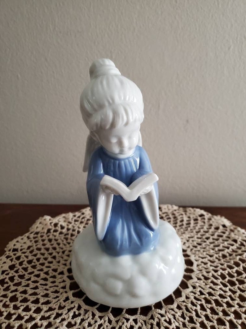Vintage Music Box Angel Music Box silent Night Musical Angel Collectible Angel Blue Angel
