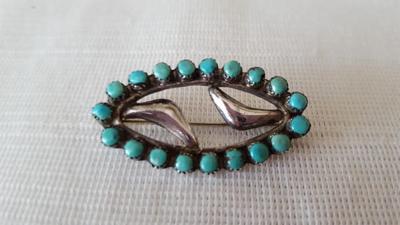 Vintage Turquoise Silver Brooch - Turquoise and S… - image 2