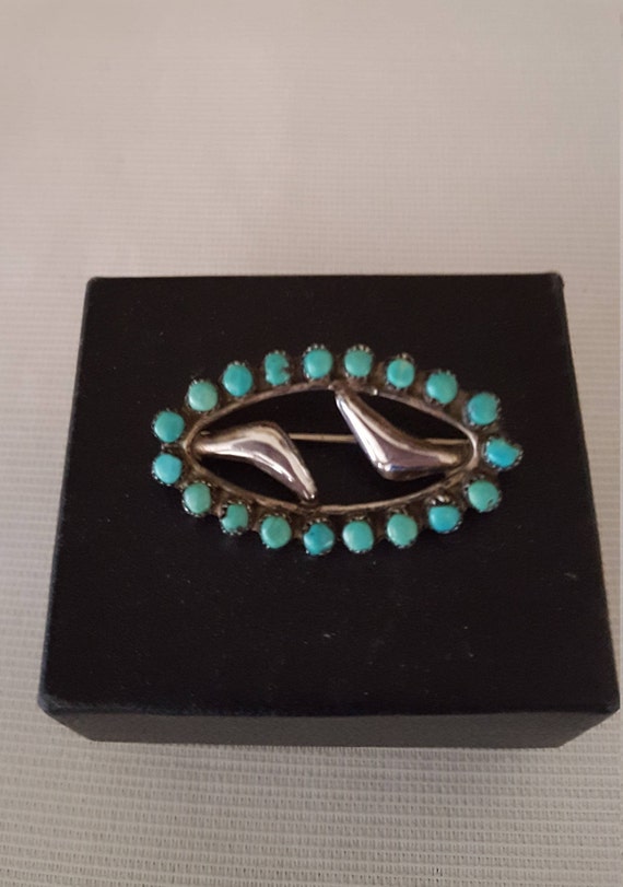 Vintage Turquoise Silver Brooch - Turquoise and S… - image 1