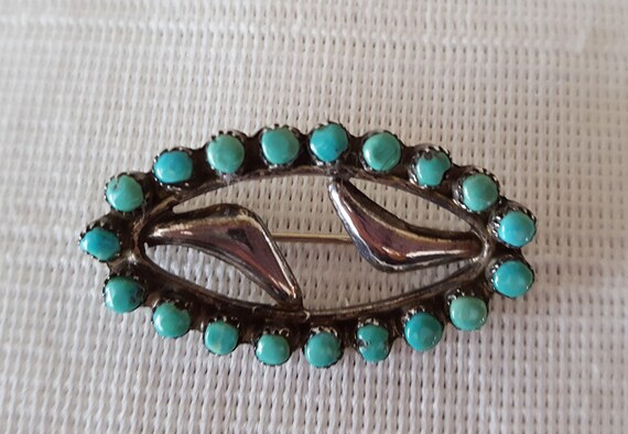 Vintage Turquoise Silver Brooch - Turquoise and S… - image 3