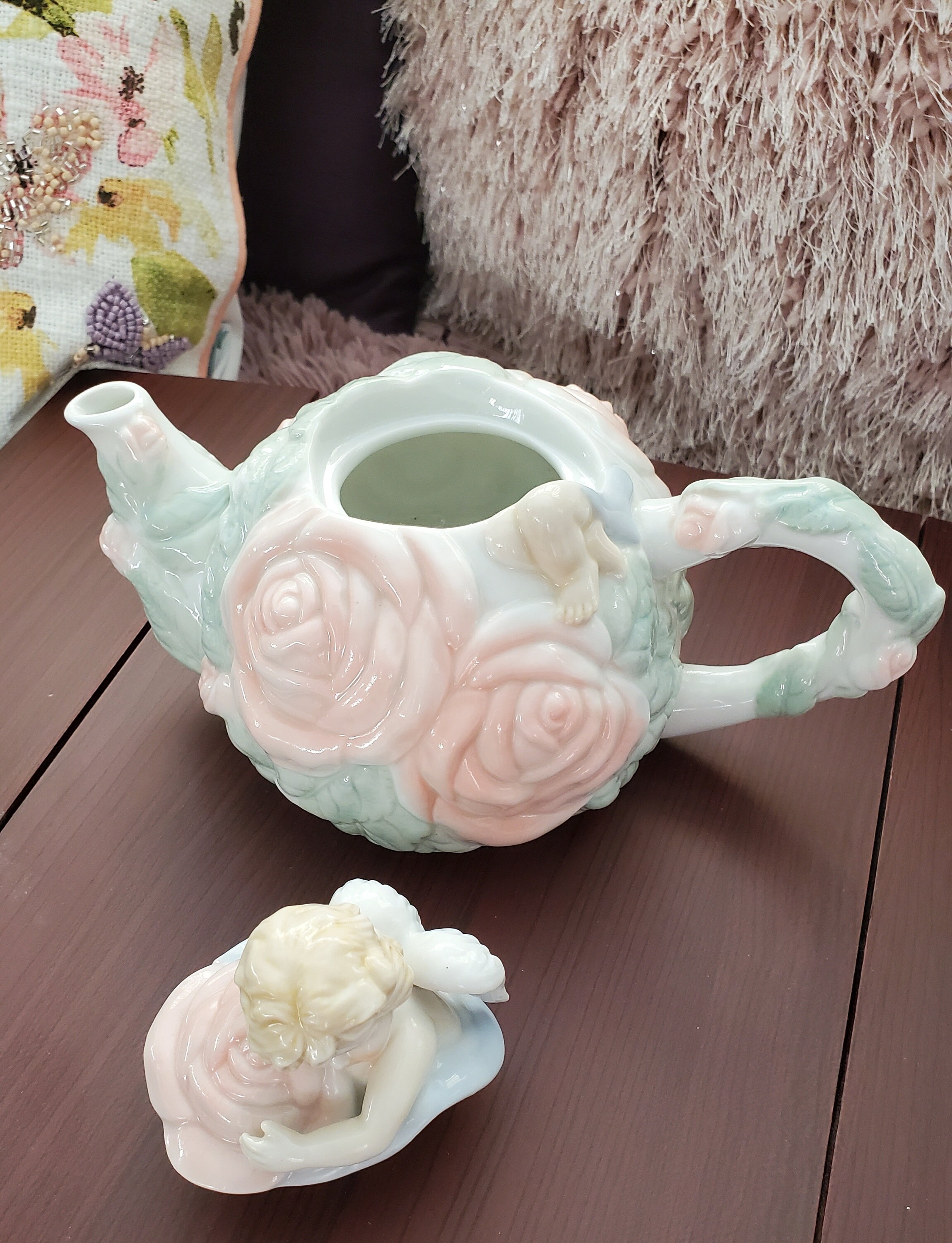 Vintage Avon Angel Teapot Cherub Avon Teapot Rose and Angel Teapot Avon