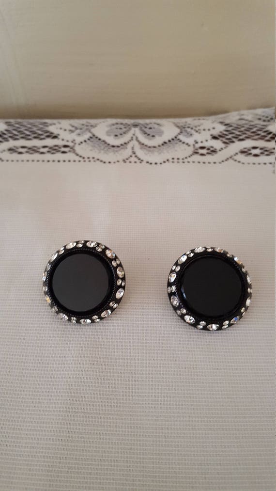 vintage black rhinestone earrings - Gem