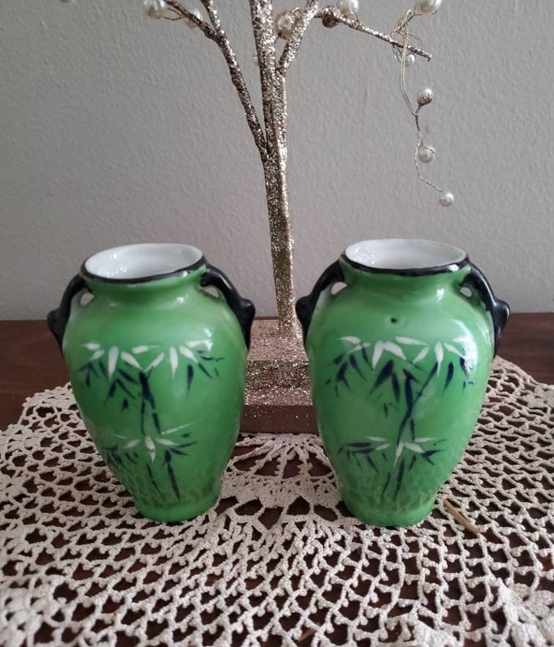 Two Vintage Japanese Mini Vases Made in Japan Two Green Etsy