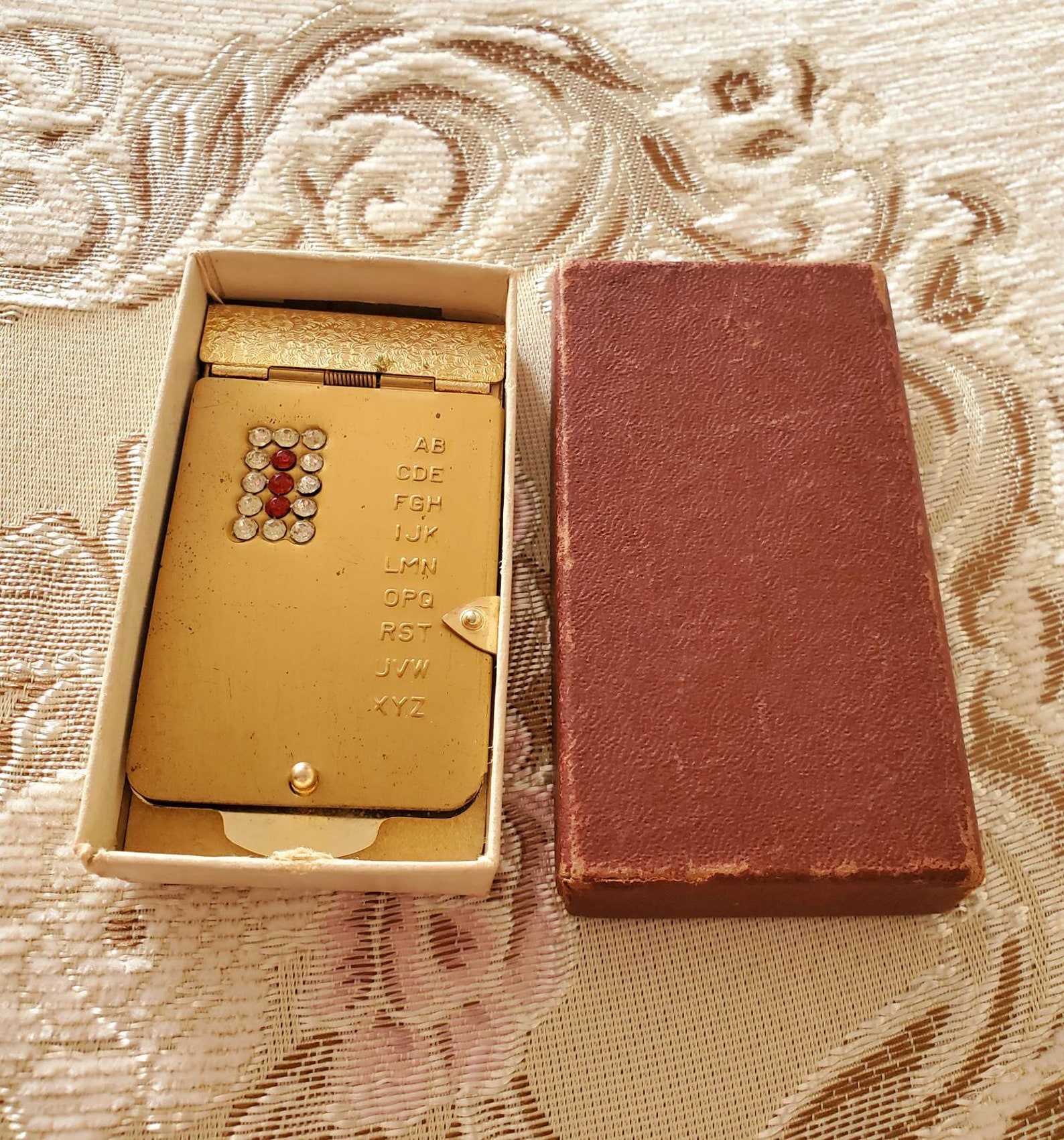 Vintage Red and White Rhinestone Flip Address Book Popup Phone Number