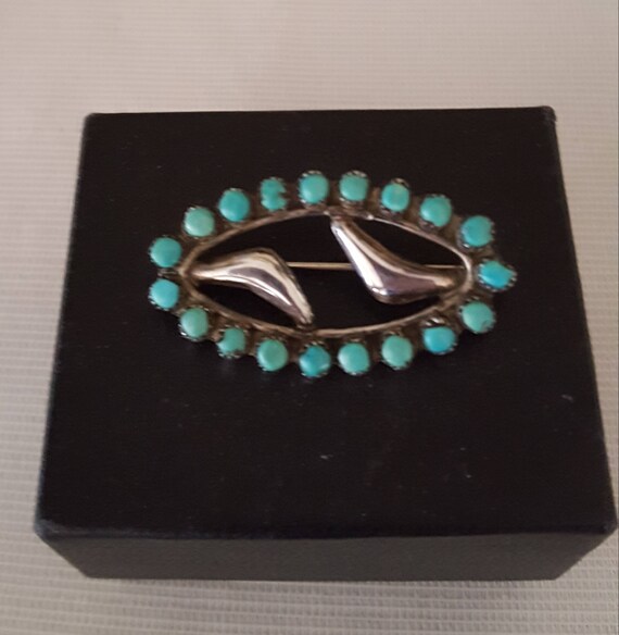 Vintage Turquoise Silver Brooch - Turquoise and S… - image 5