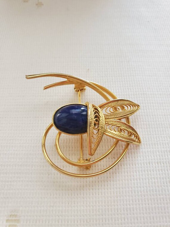 Vintage Faux Lapis Brooch - Vintage Brooch - Vint… - image 2