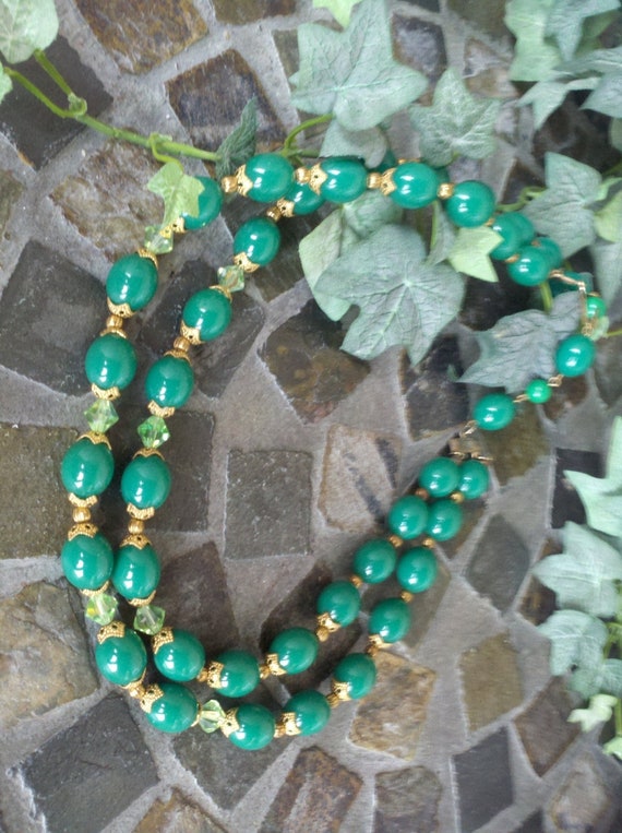 Vintage Emerald and Crystal Glass Beaded Double St