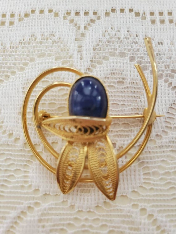 Vintage Faux Lapis Brooch - Vintage Brooch - Vint… - image 4