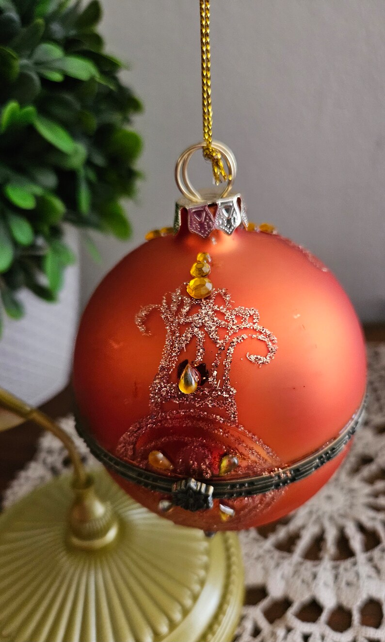 Festive Glass Embellished Hinged Ornament Surprise Glass Christmas Ball