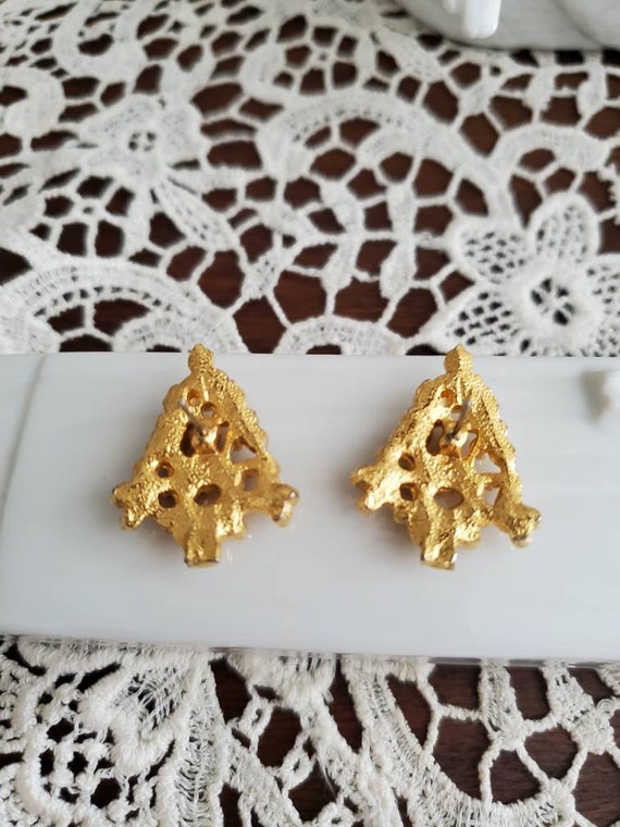 Vintage Rhinestone Christmas Tree Earrings - Holi… - image 3